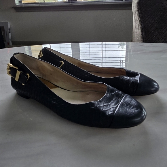Michael Kors Loafers Womens 5.5 Black Dion Snakeskin Leather Ballet Flats - Picture 14 of 16